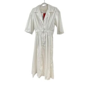 By Any Other Name Cotton Poplin Women's Size 6 White Shirred Waist Tea Dress NWT